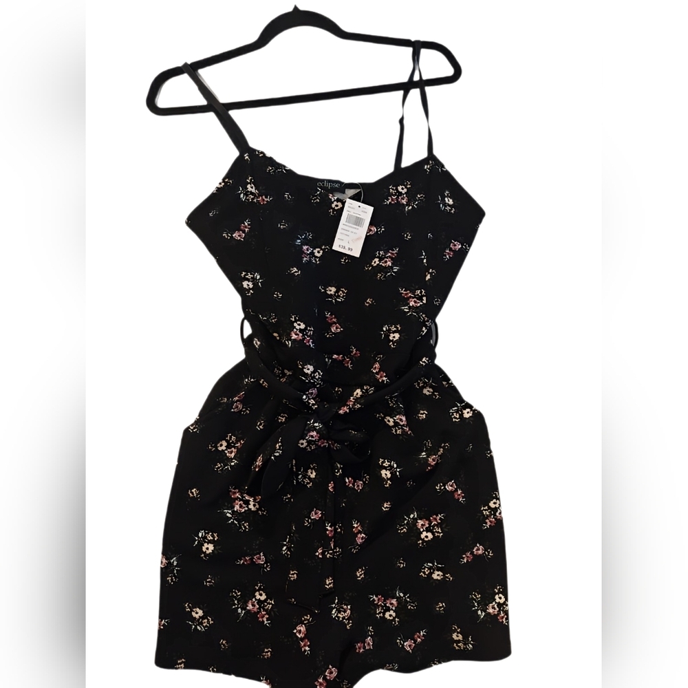 Elegant Black Romper with Floral Design